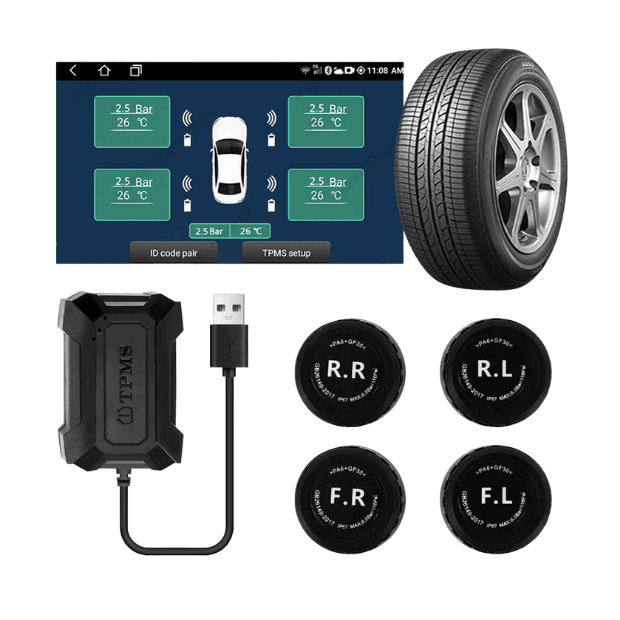 MEKEDE HỆ THỐNG GIÁM SÁT ÁP SUẤT LỐP TPMS USB GẮN NGOÀI MKD-C001